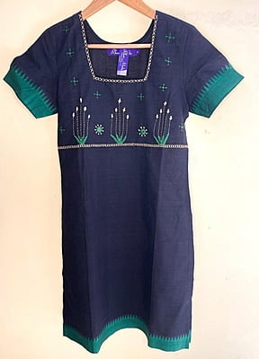 Black Cotton Kurta with Hand Embroidery