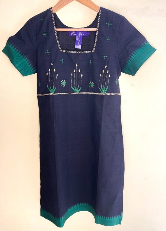 Black Cotton Kurta with Hand Embroidery