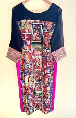 Georgette Kurta with Embroidery on Sleeves