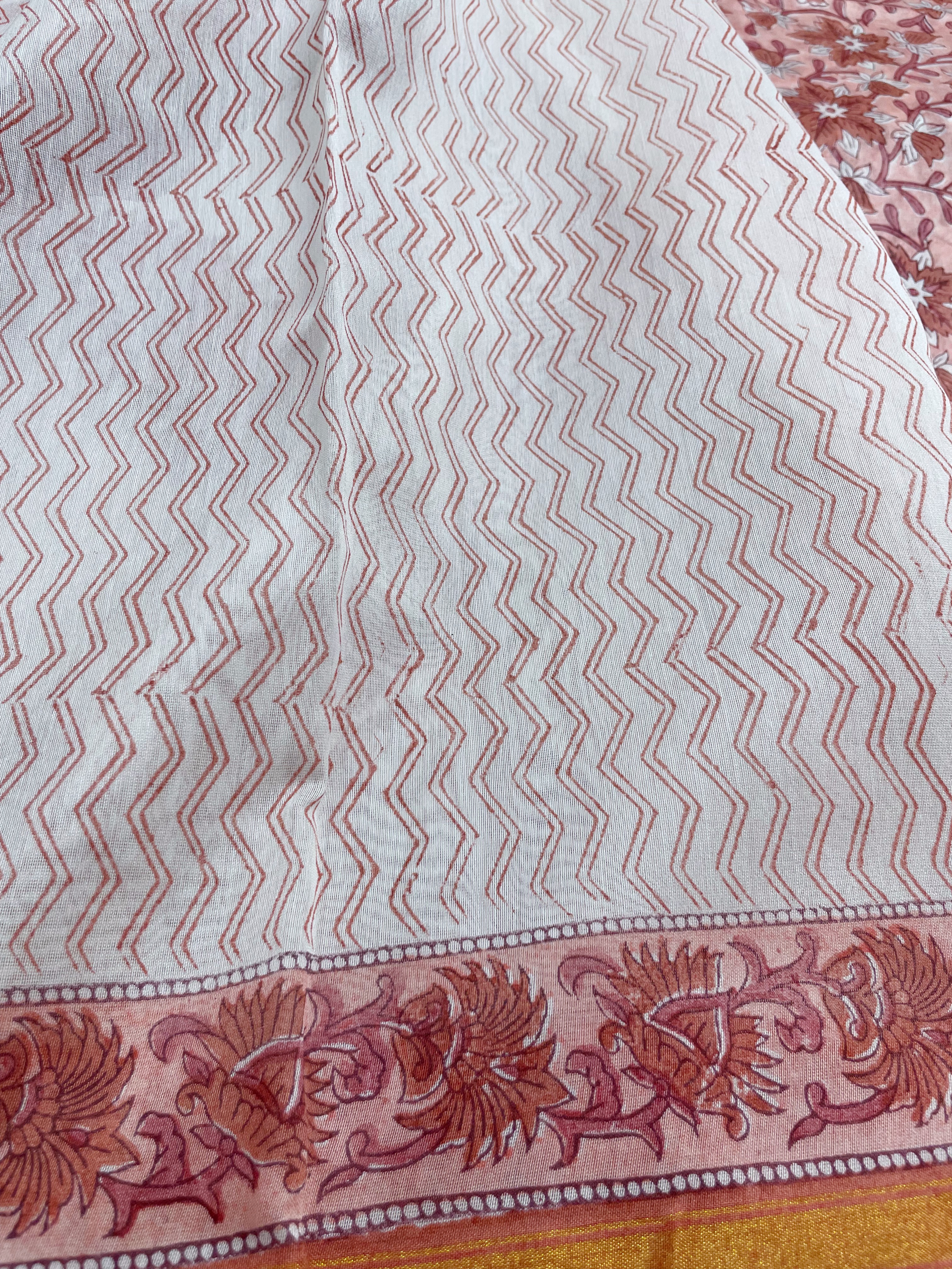Pink Sanganeri block printed saree