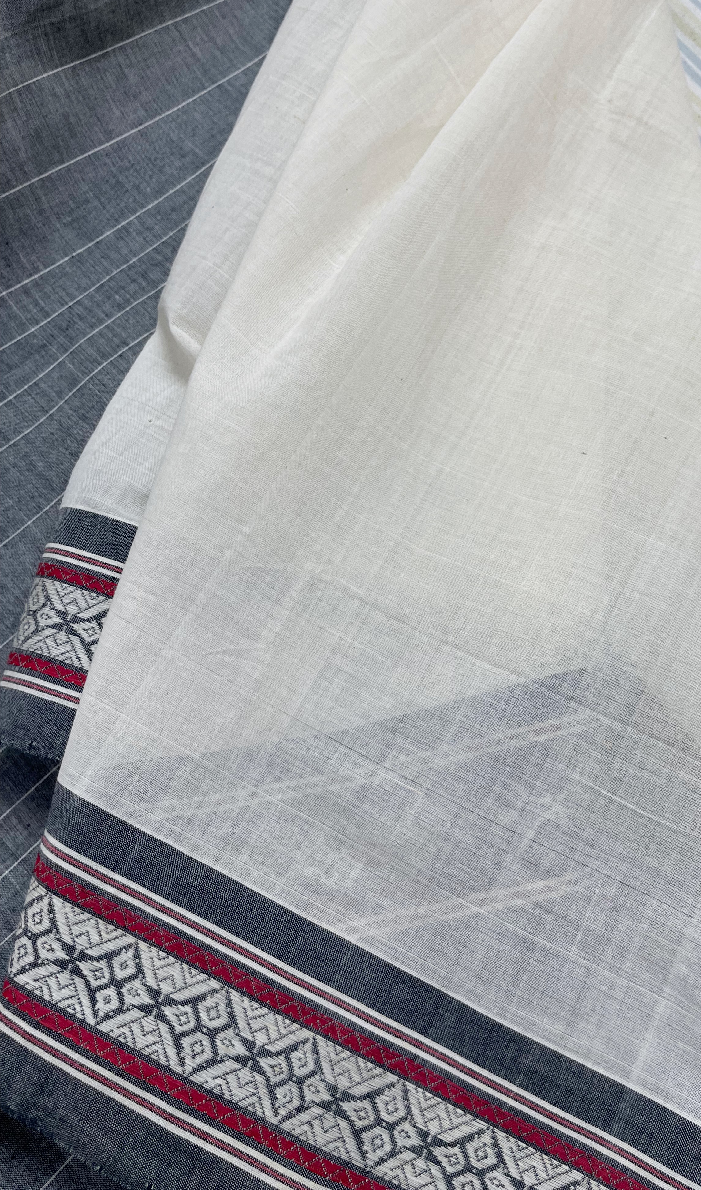 Grey striped handloom cotton saree