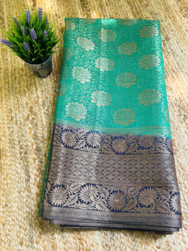Green Blue Embossed Silk Saree Green Blue Embossed Silk Saree