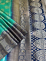 Green Blue Embossed Silk Saree Green Blue Embossed Silk Saree