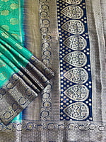 Green Blue Embossed Silk Saree Green Blue Embossed Silk Saree