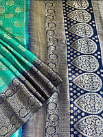 Green Blue Embossed Silk Saree Green Blue Embossed Silk Saree