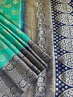 Green Blue Embossed Silk Saree Green Blue Embossed Silk Saree