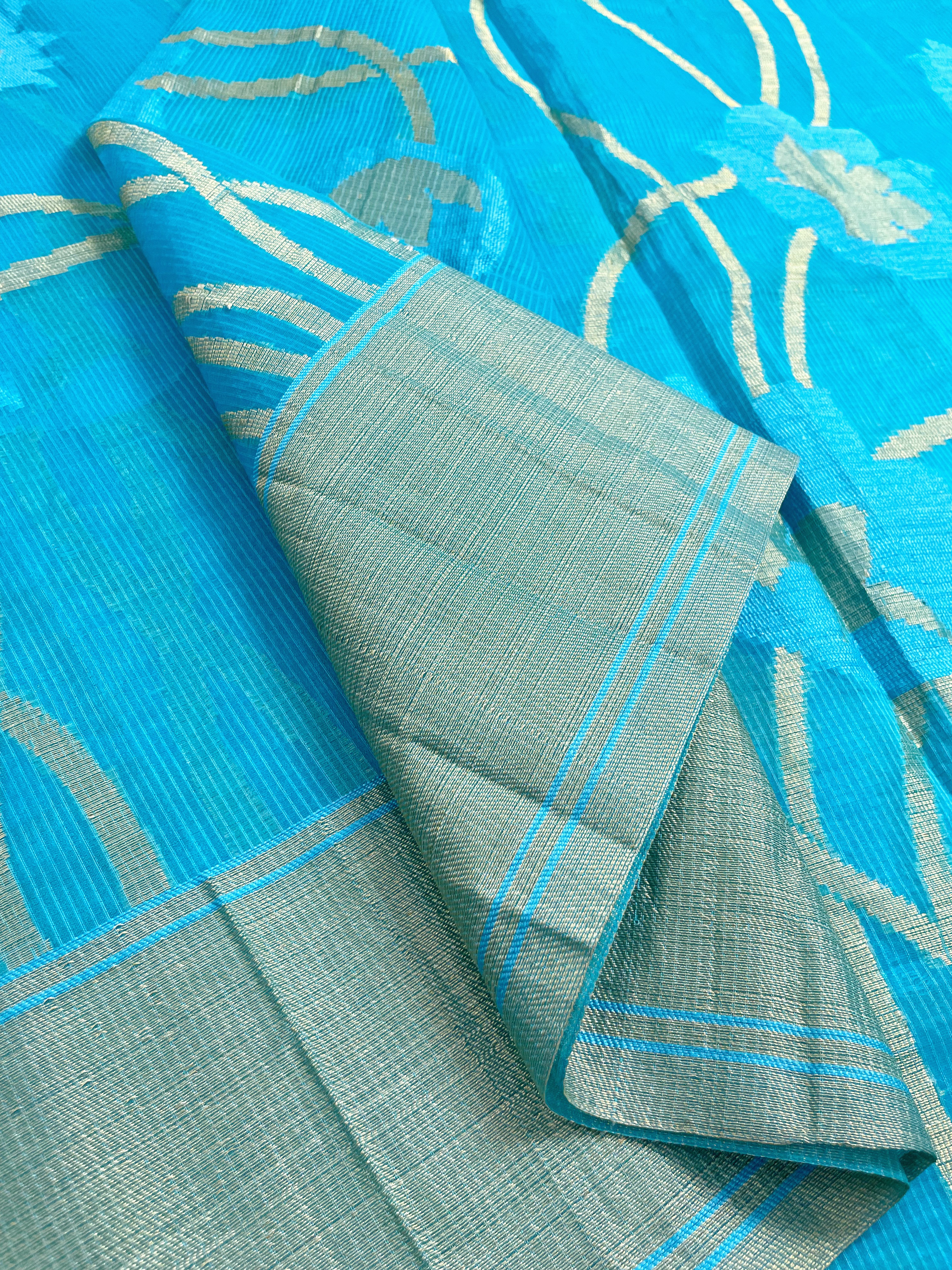 Blue superset saree with floral woven motifs