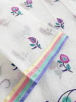 White Supernet saree with embroidery