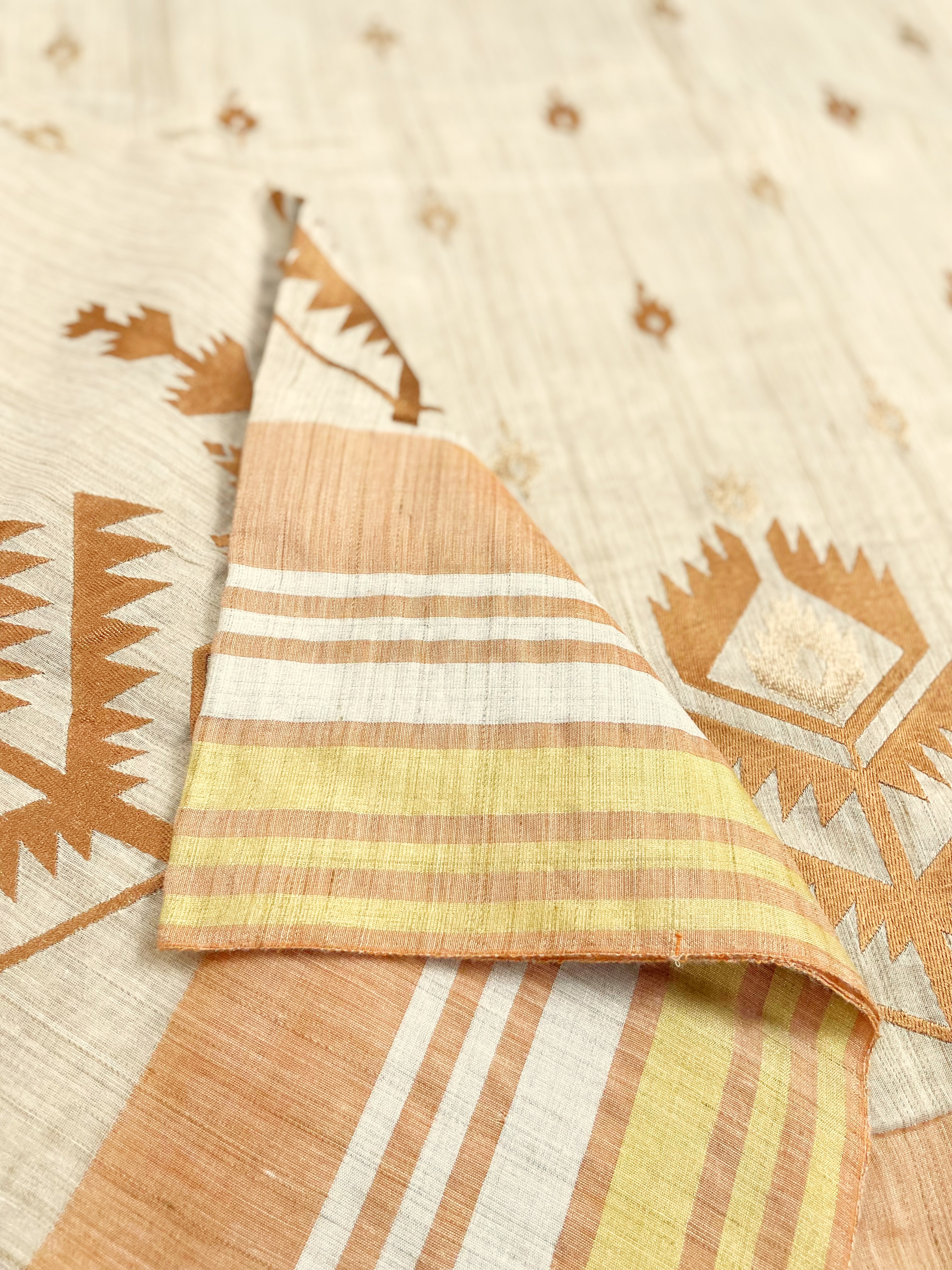 Beige Jute Cotton Embroidered Saree