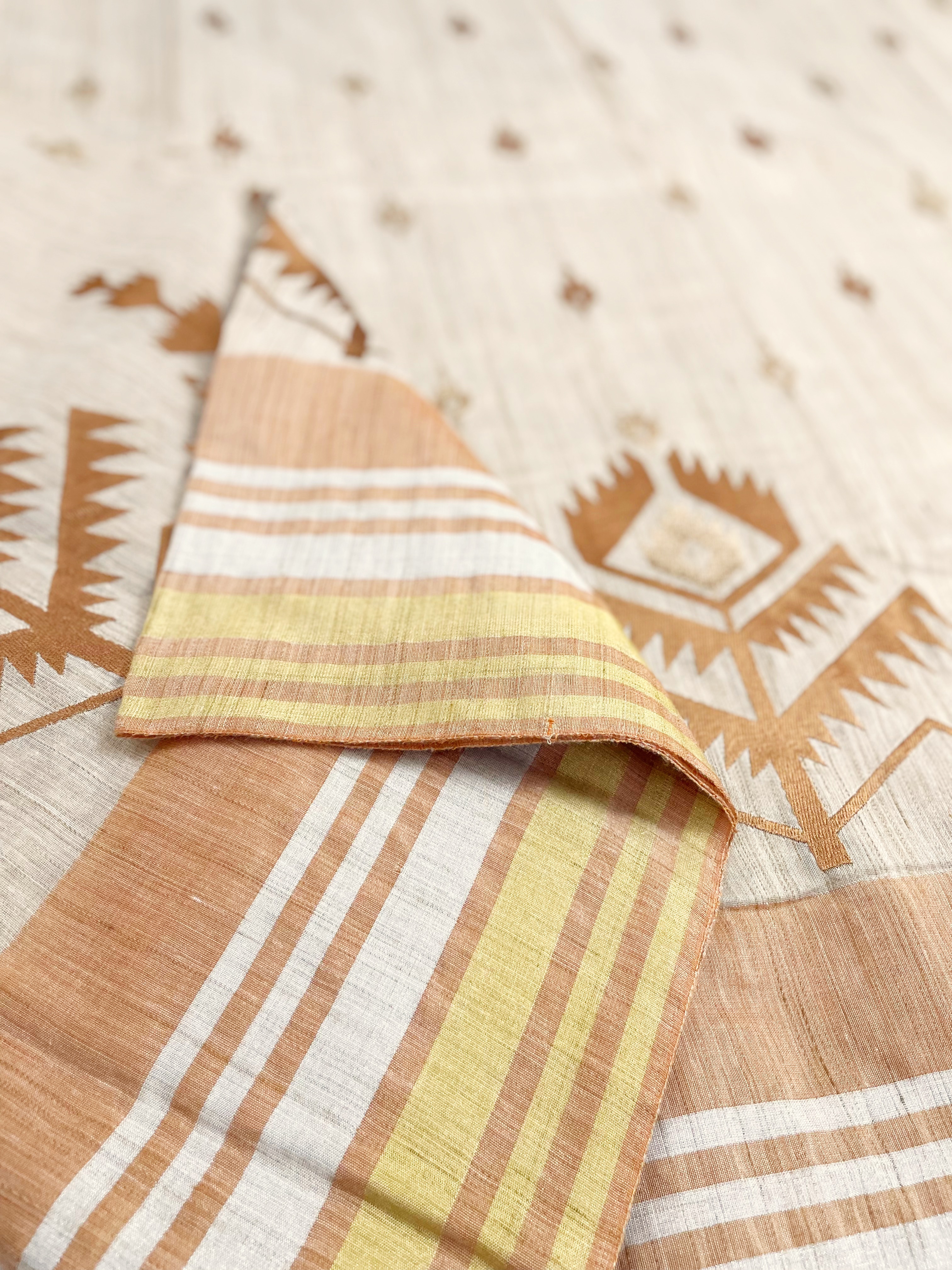 Beige Jute Cotton Embroidered Saree