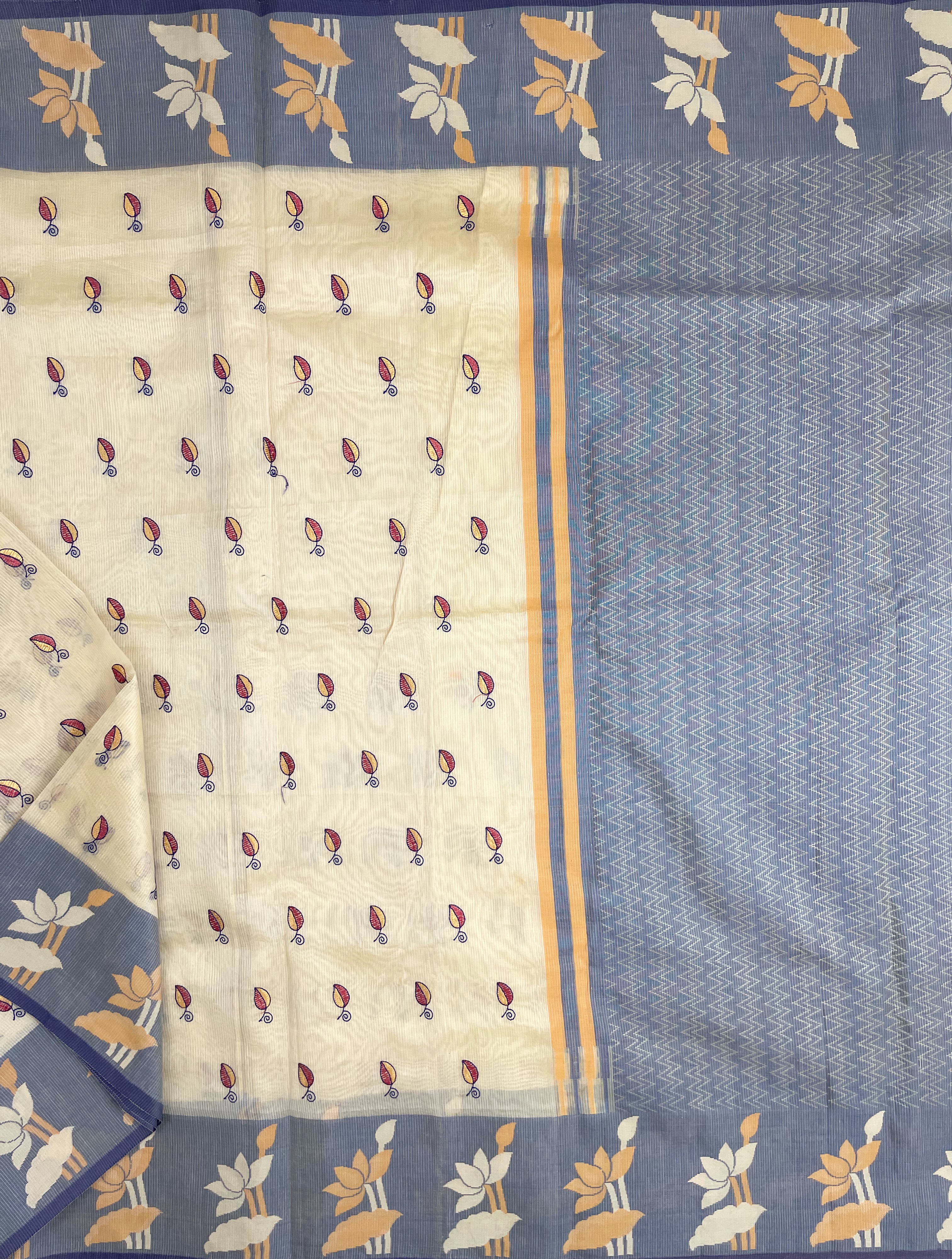 Cream Supernet Saree with Embroidery
