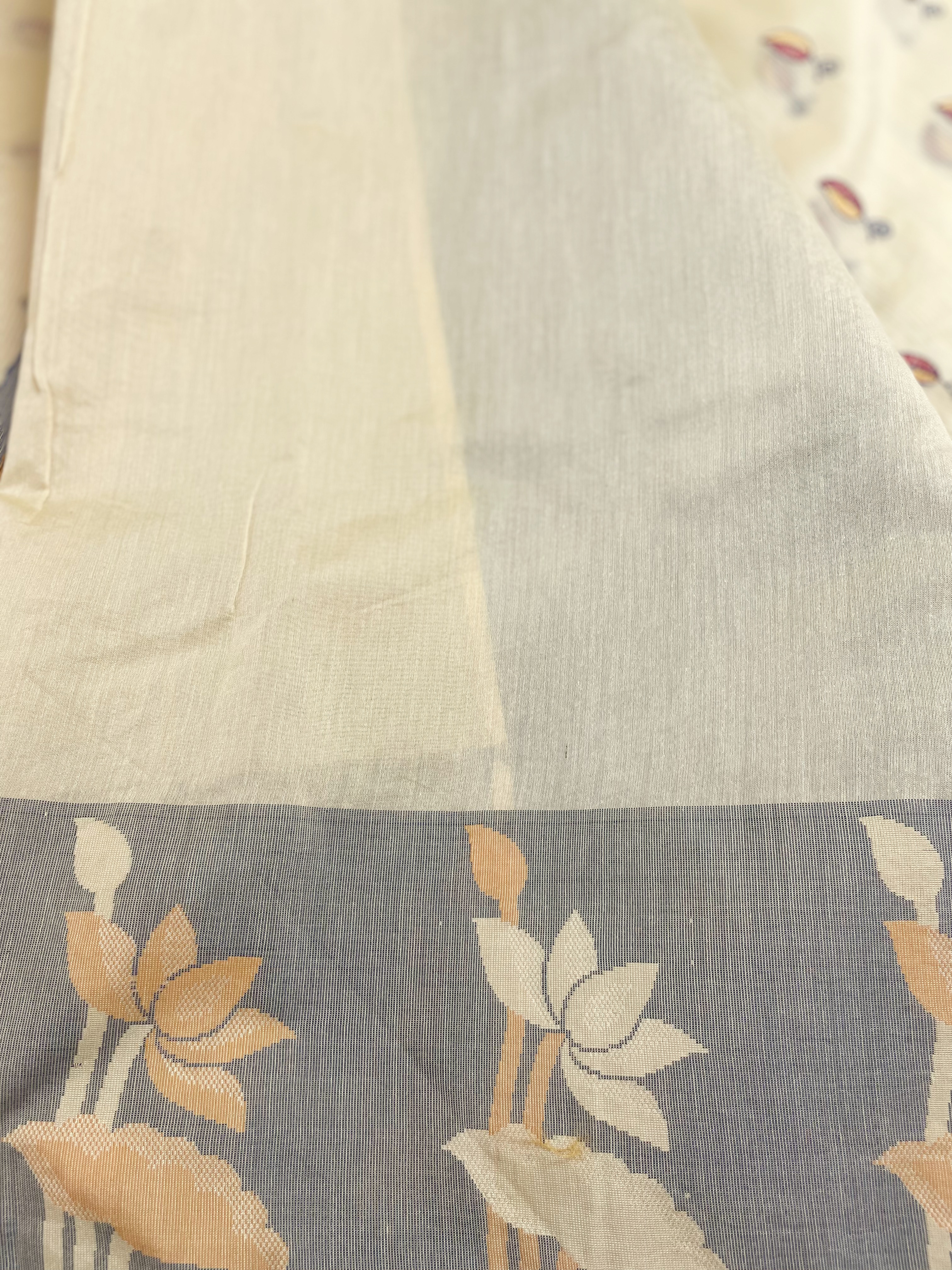 Cream Supernet Saree with Embroidery