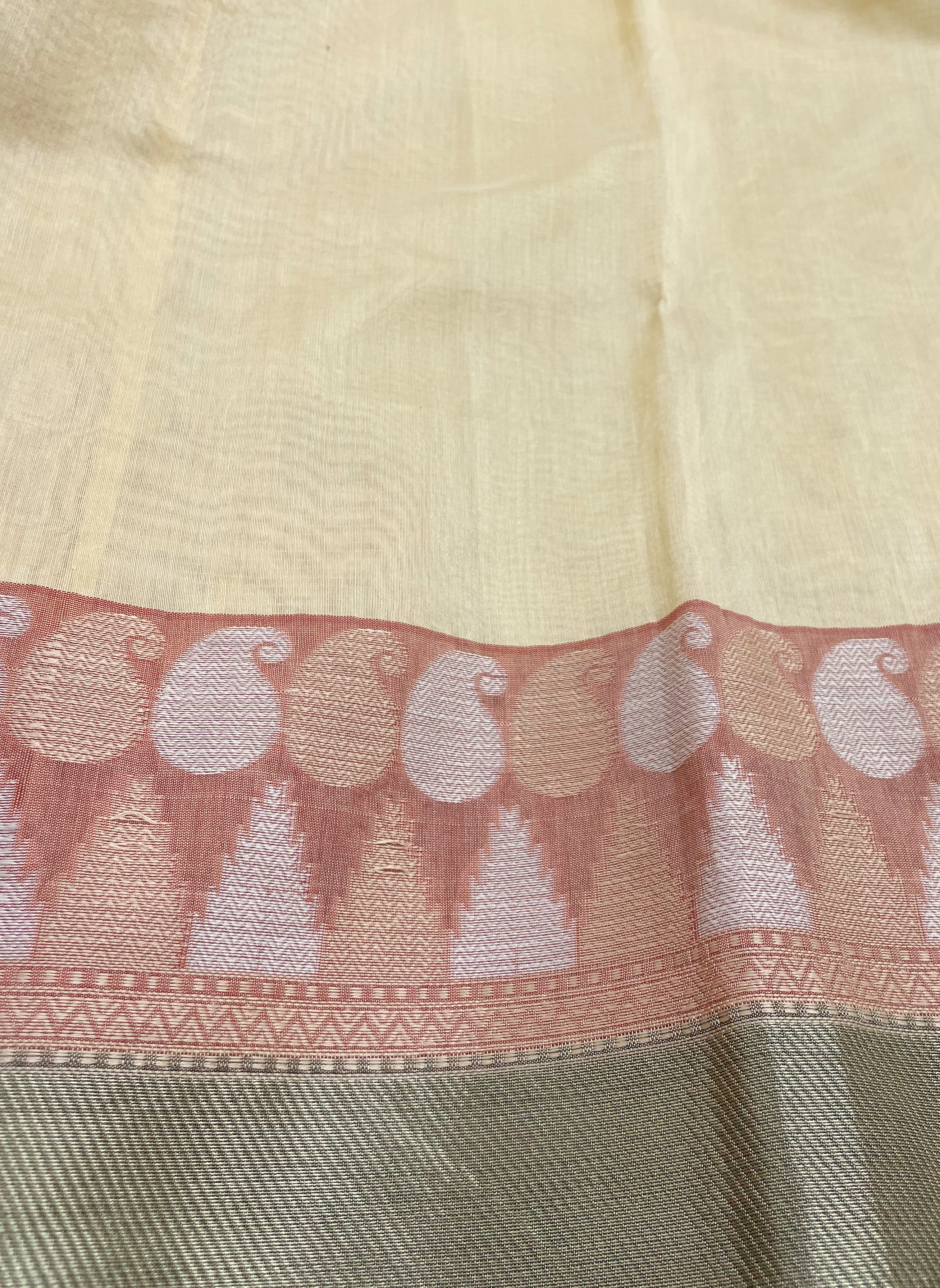 Off-White Kota Saree With Prints