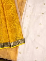 Yellow and White Supernet Saree