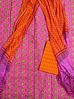 Printed Salwar Suit with Contrast Orange Bottom