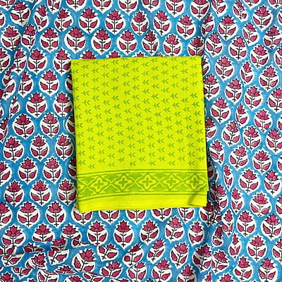 Bright Green Hand Block Printed Salwar Suit