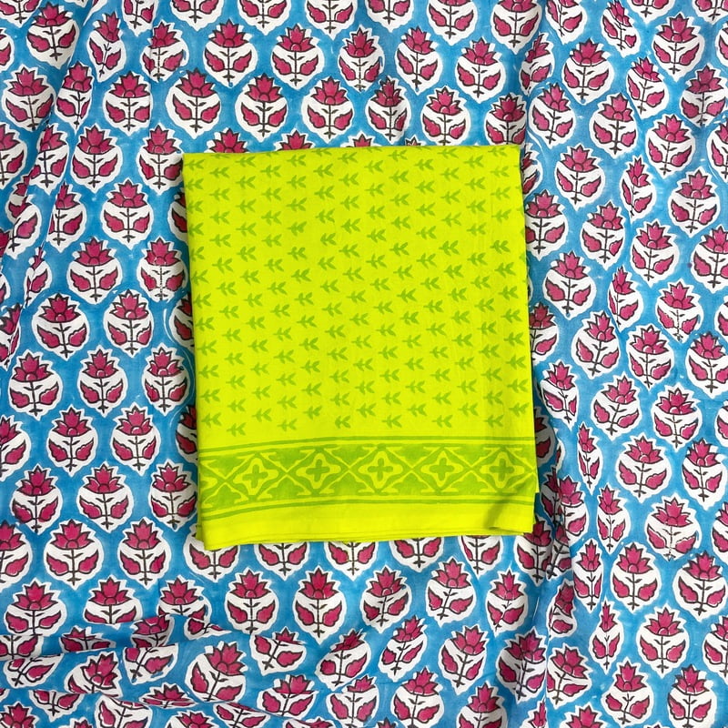 Bright Green Hand Block Printed Salwar Suit