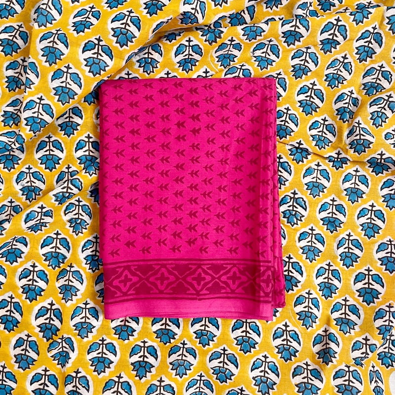 Magenta Hand Block Printed Salwar Suit