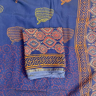 Blue Printed Chanderi Salwar Suit