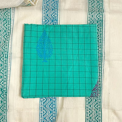 Greenish Blue Checked Cotton Suit Set
