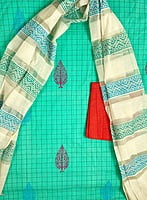 Greenish Blue Checked Cotton Suit Set