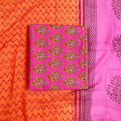 Printed Salwar Suit with Contrast Orange Bottom