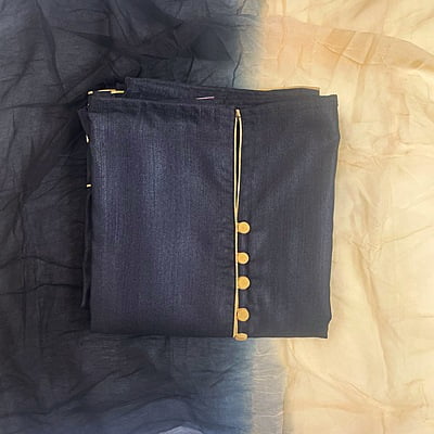 Black Raw Silk with Hand Embroidery