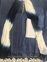 Black Raw Silk with Hand Embroidery