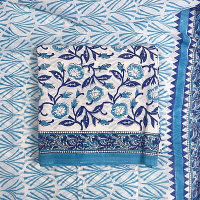 White with Blue Floral Prints Suit Set