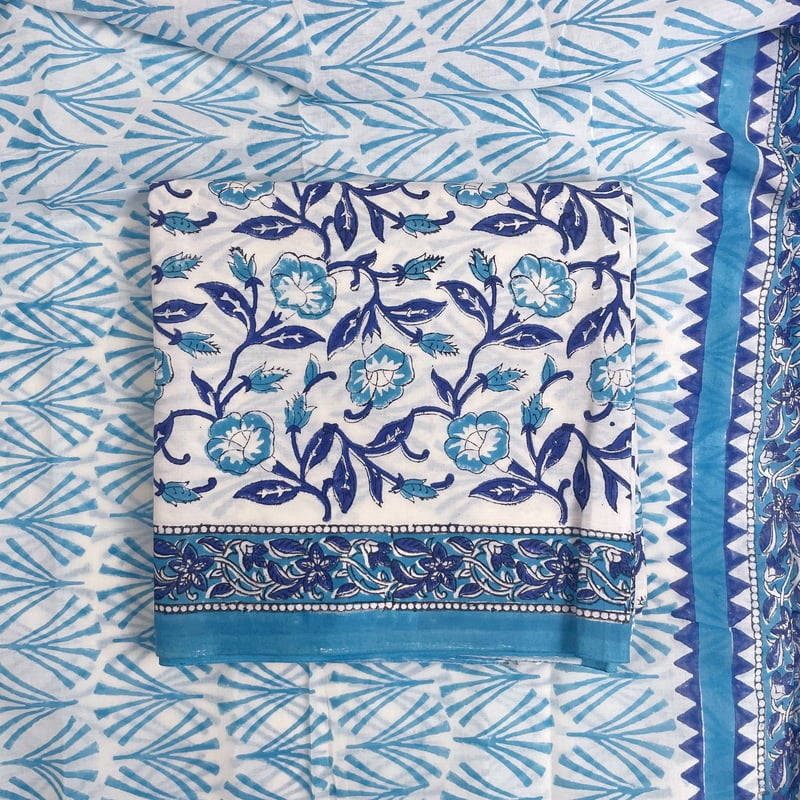 White with Blue Floral Prints Suit Set