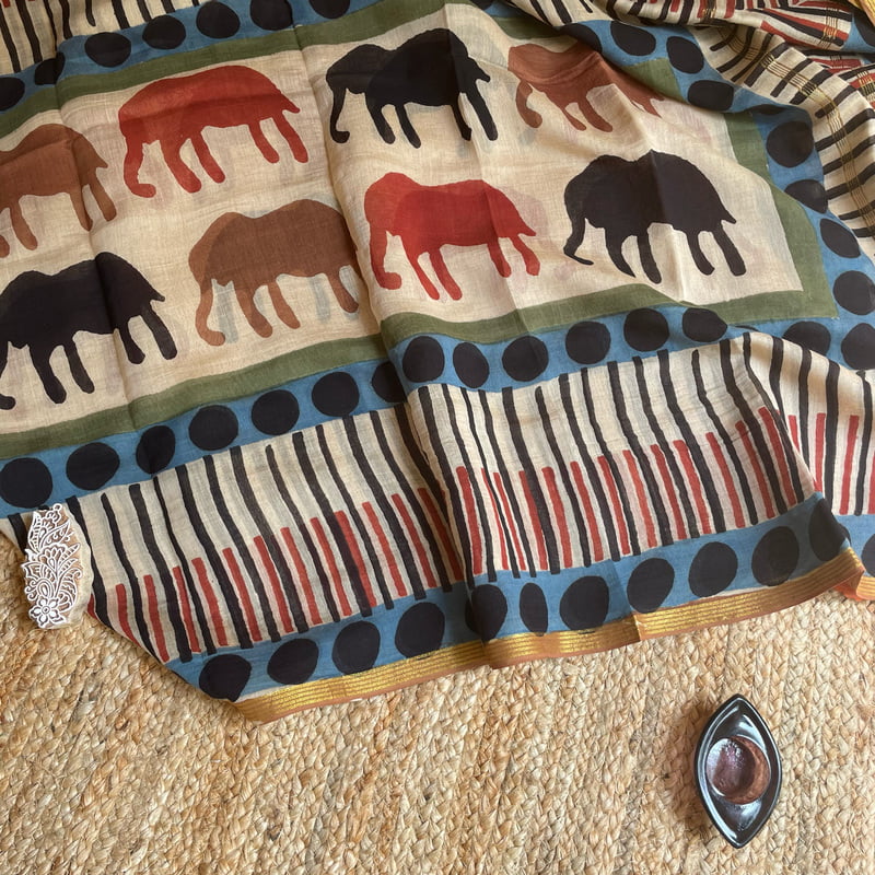 Elephant Print Chanderi Dupatta
