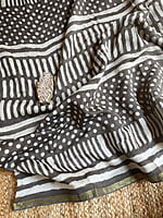 Grey Dupatta with Stripes and Polka Dots