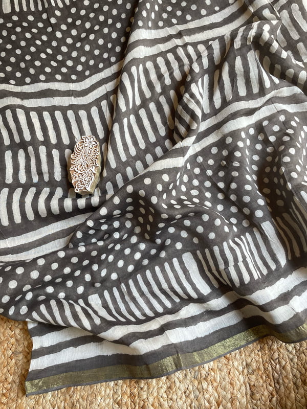 Grey Dupatta with Stripes and Polka Dots