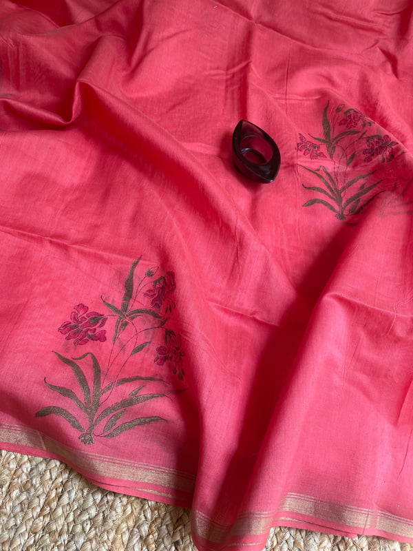 Coral Chanderi Printed Dupatta