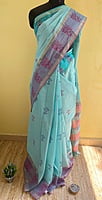 Light Blue Cotton Saree with Hand Block Prints