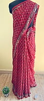 Red Modal Voile Saree with Ajrakh Prints