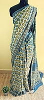 Blue and Off-White Assam Silk Cotton with Ajrakh Blue and Off-White Assam Silk Cotton with Ajrakh
