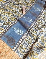 Blue and Off-White Assam Silk Cotton with Ajrakh