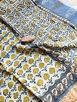 Blue and Off-White Assam Silk Cotton with Ajrakh