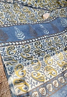 Blue and Off-White Assam Silk Cotton with Ajrakh Blue and Off-White Assam Silk Cotton with Ajrakh