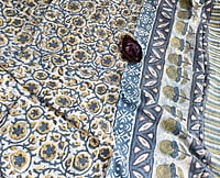 Blue and Off-White Shaded Modal Voile with Ajrakh Prints