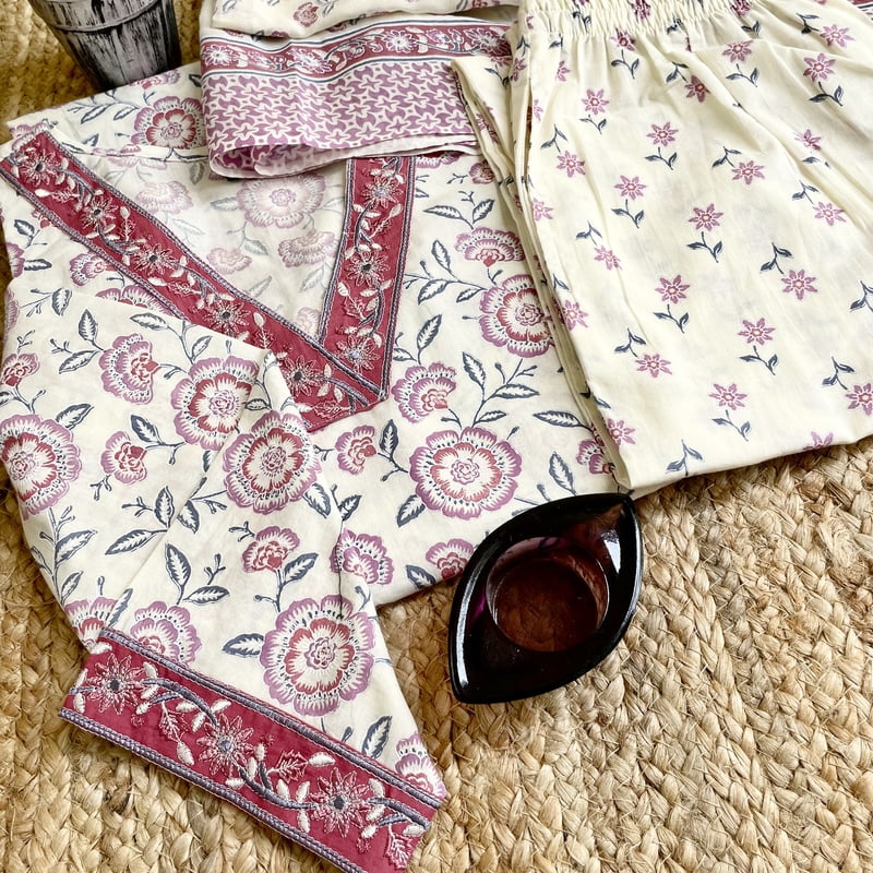 Cotton Salwar Suit with Pink Floral Prints Cotton Salwar Suit with Pink Floral Prints