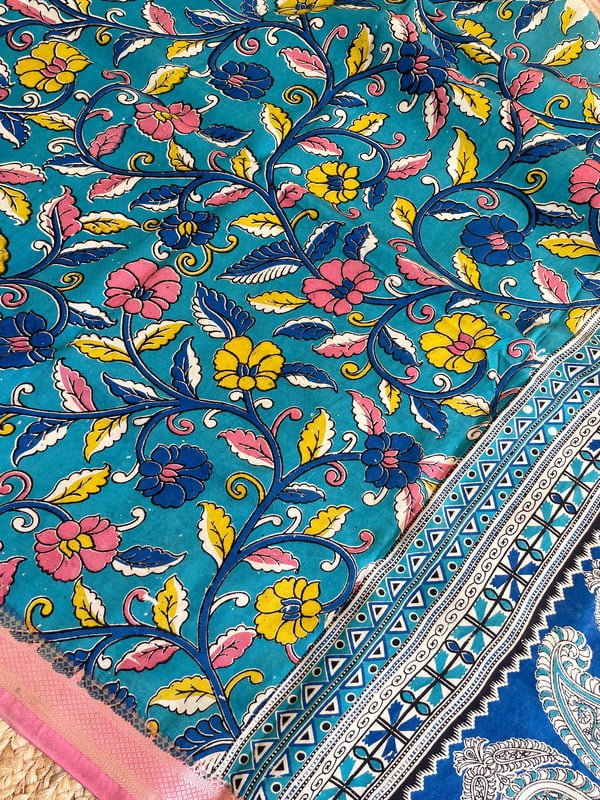 Blue Semi-Silk Kalamkari Dupatta