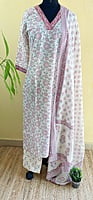 Cotton Salwar Suit with Pink Floral Prints