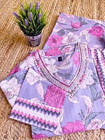 Lavender Cotton Suit with Floral Prints
