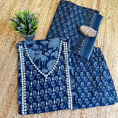 Indigo Salwar Suit set with Embroidered