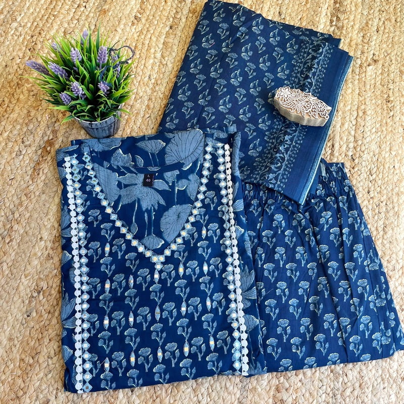 Indigo Salwar Suit set with Embroidered