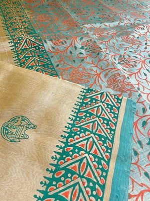 Beige Hand Block Printed Silk Cotton Saree