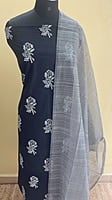 Black Mangalgiri with Rose Handblock Prints