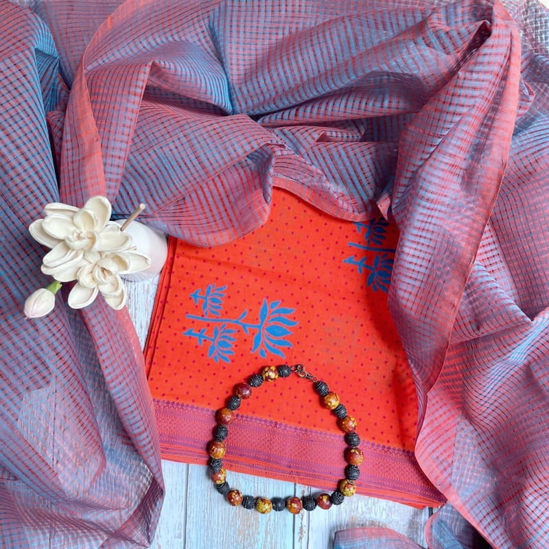 Bright Orange Mangalgiri Kurta and Dupatta